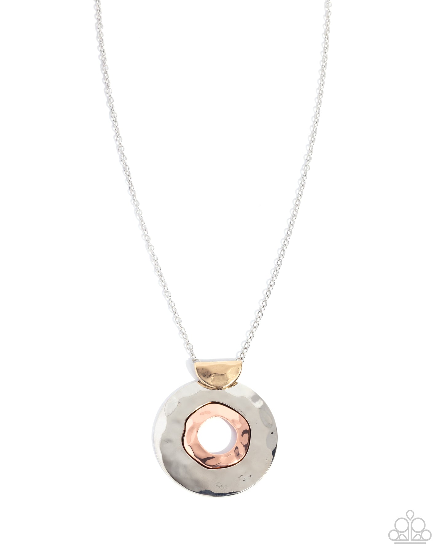 Mismatched Melody - Multi Silver, Shiny Copper Hammered Hoop Pendant Necklace Paparazzi N3504