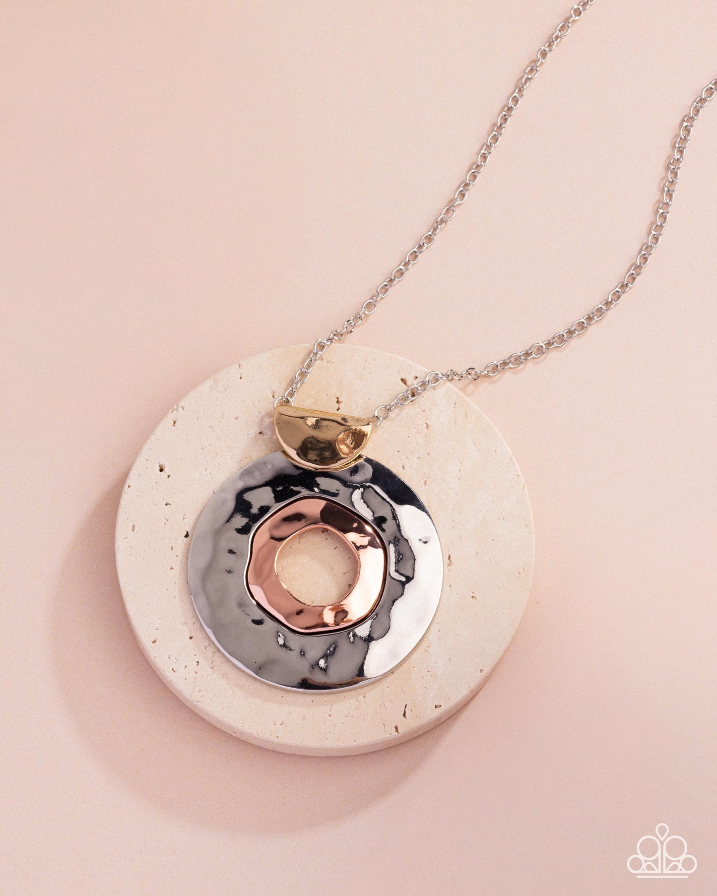 Mismatched Melody - Multi Silver, Shiny Copper Hammered Hoop Pendant Necklace Paparazzi N3504