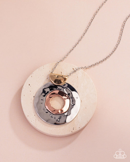 Mismatched Melody - Multi Silver, Shiny Copper Hammered Hoop Pendant Necklace Paparazzi N3504