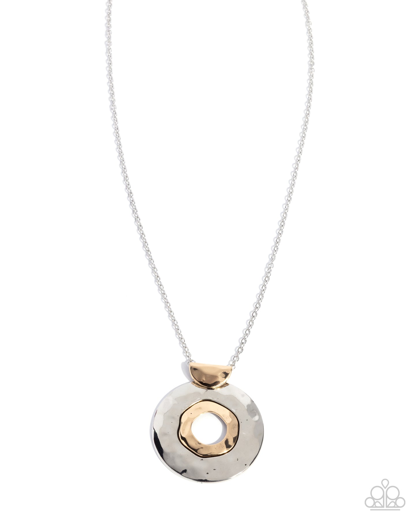 Mismatched Melody - Silver & Gold Hammered Pendant Necklace Paparazzi N3643