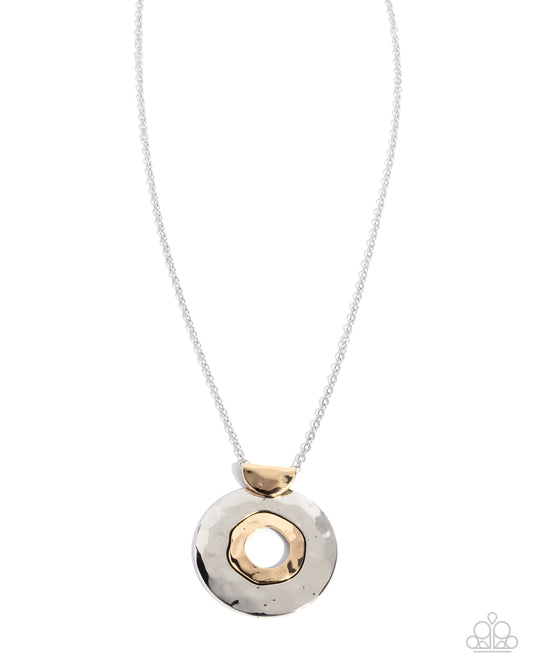 Mismatched Melody - Silver & Gold Hammered Pendant Necklace Paparazzi N3643