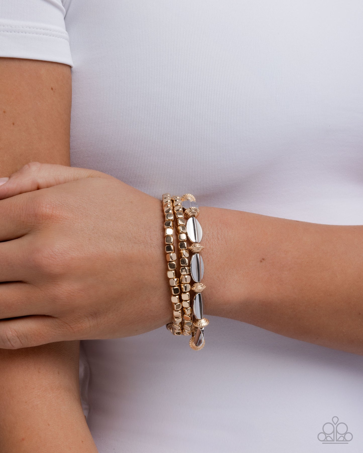 Paparazzi Trendy Team - Gold & Silver Bead Set of 3 Stretch Bracelets