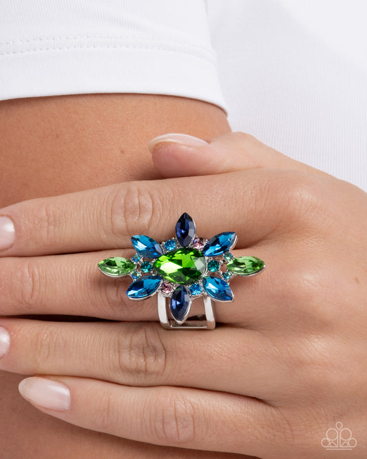 Paparazzi Explosive Element - Green & Blue Gem Statement Ring R1270