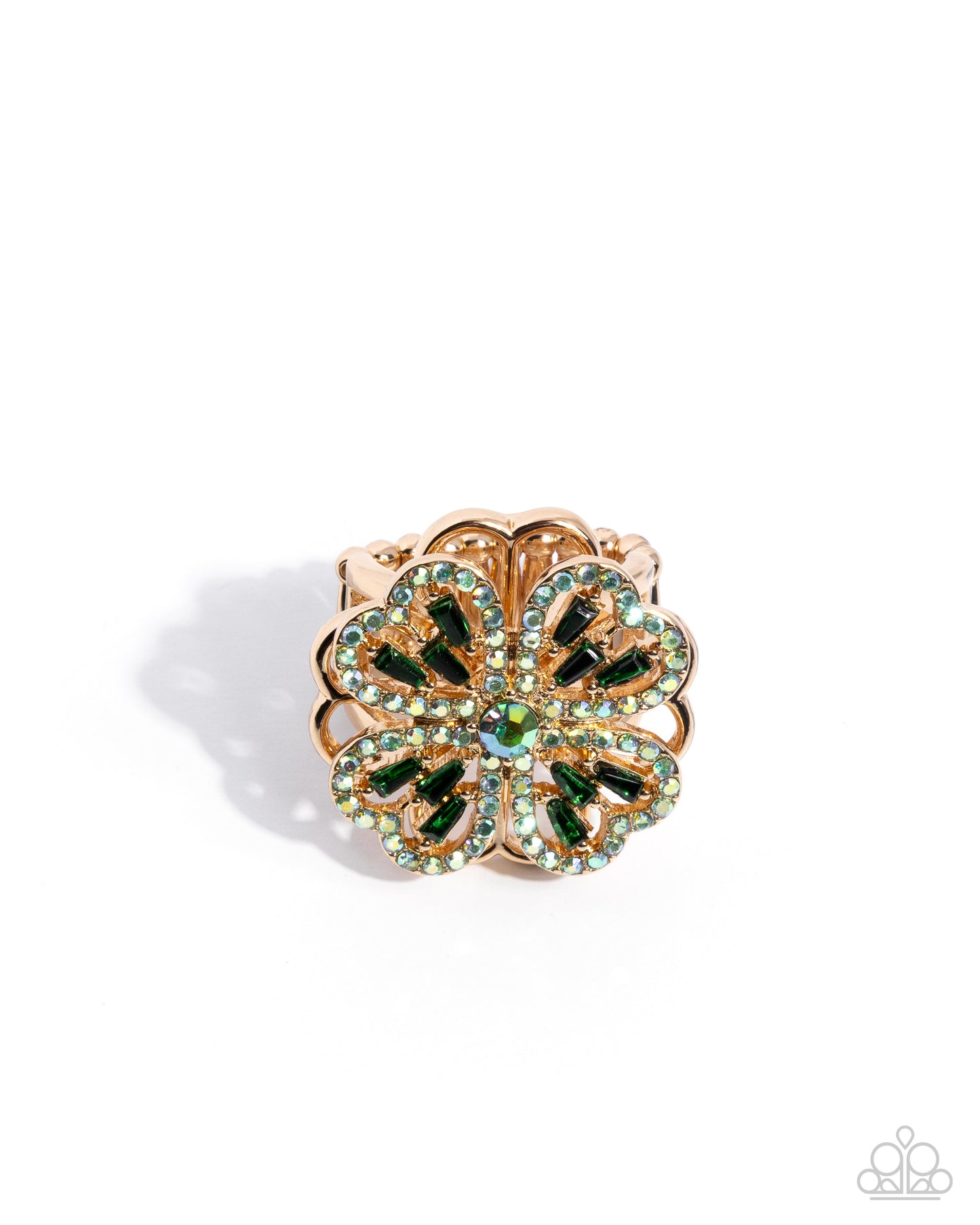 Paparazzi Lucky Layers - Green & Gold four Leaf Clover St. Patrick's Day Ring R1362