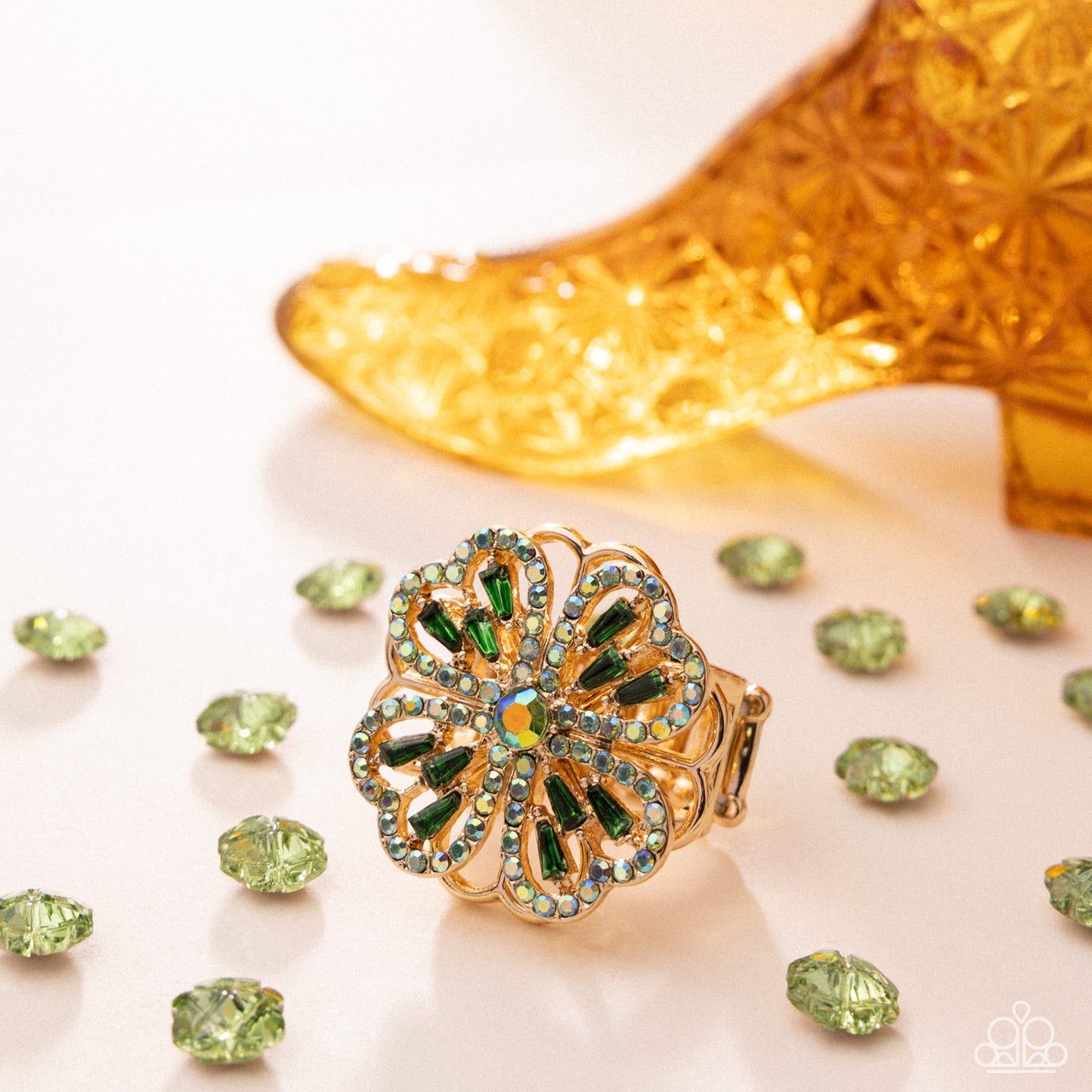 Paparazzi Lucky Layers - Green & Gold four Leaf Clover St. Patrick's Day Ring R1362