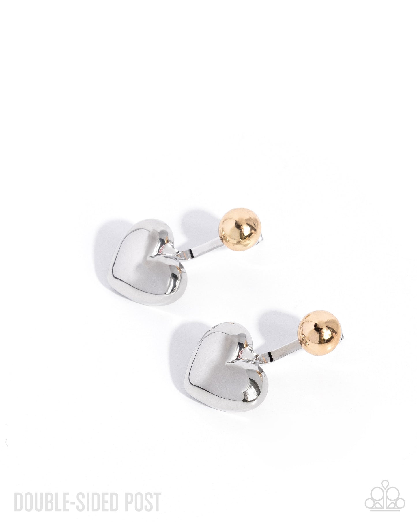 Flirty Finale - Multi Gold Bead & Silver Heart Double Sided Post Earring Paparazzi E3144