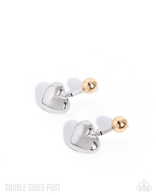 Flirty Finale - Multi Gold Bead & Silver Heart Double Sided Post Earring Paparazzi E3144