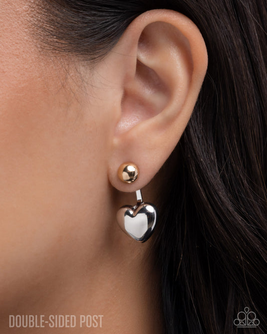 Flirty Finale - Multi Gold Bead & Silver Heart Double Sided Post Earring Paparazzi E3144