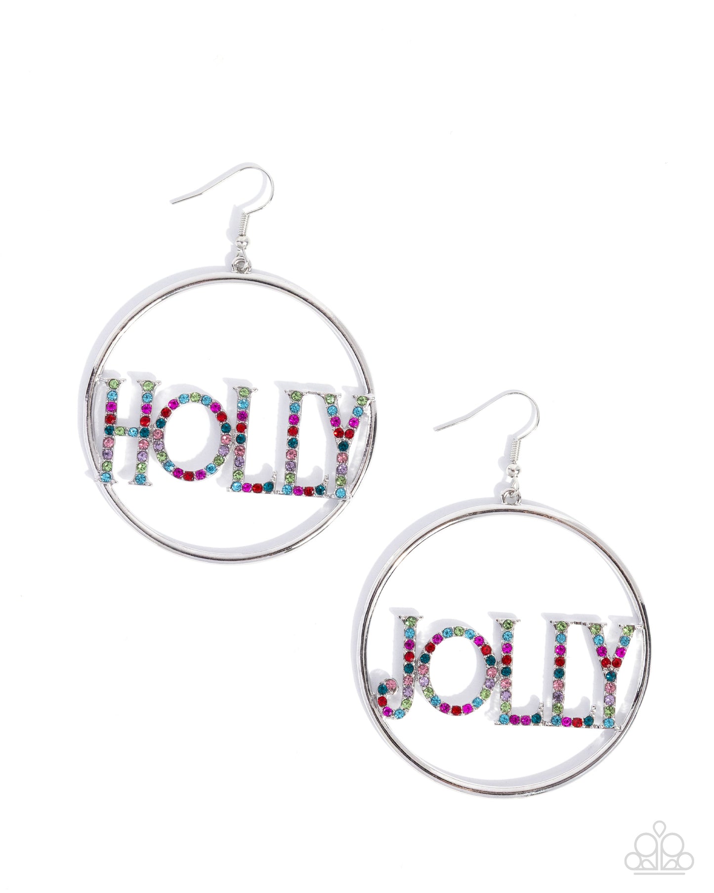 Paparazzi Holly Jolly - Multicolored Rhinestone "HOLLY" & "JOLLY" Christmas Earring