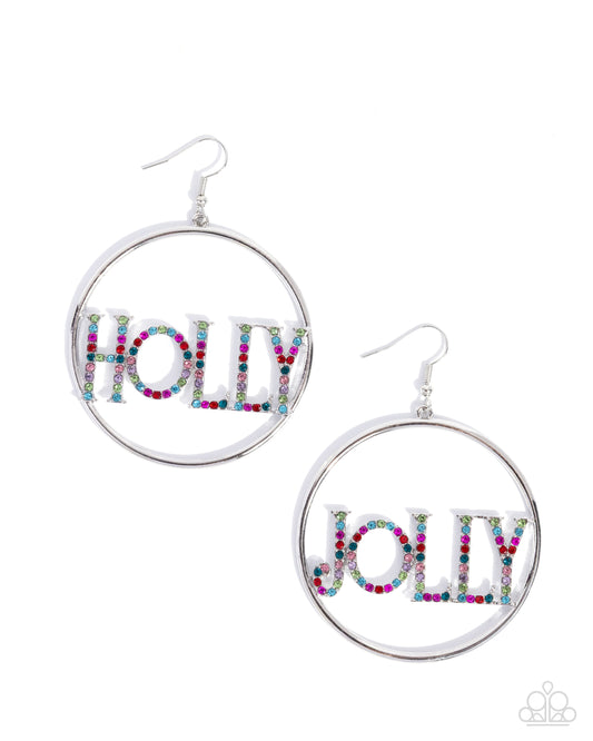 Paparazzi Holly Jolly - Multicolored Rhinestone "HOLLY" & "JOLLY" Christmas Earring
