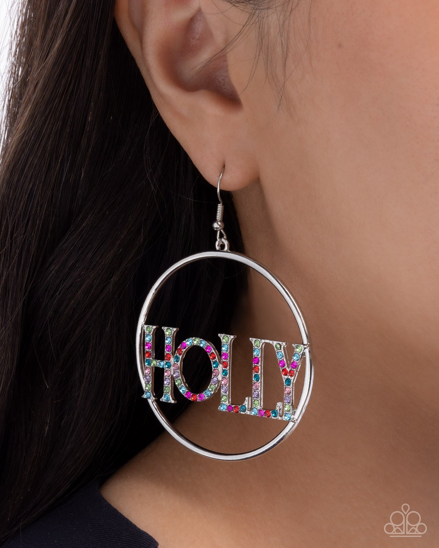 Paparazzi Holly Jolly - Multicolored Rhinestone "HOLLY" & "JOLLY" Christmas Earring