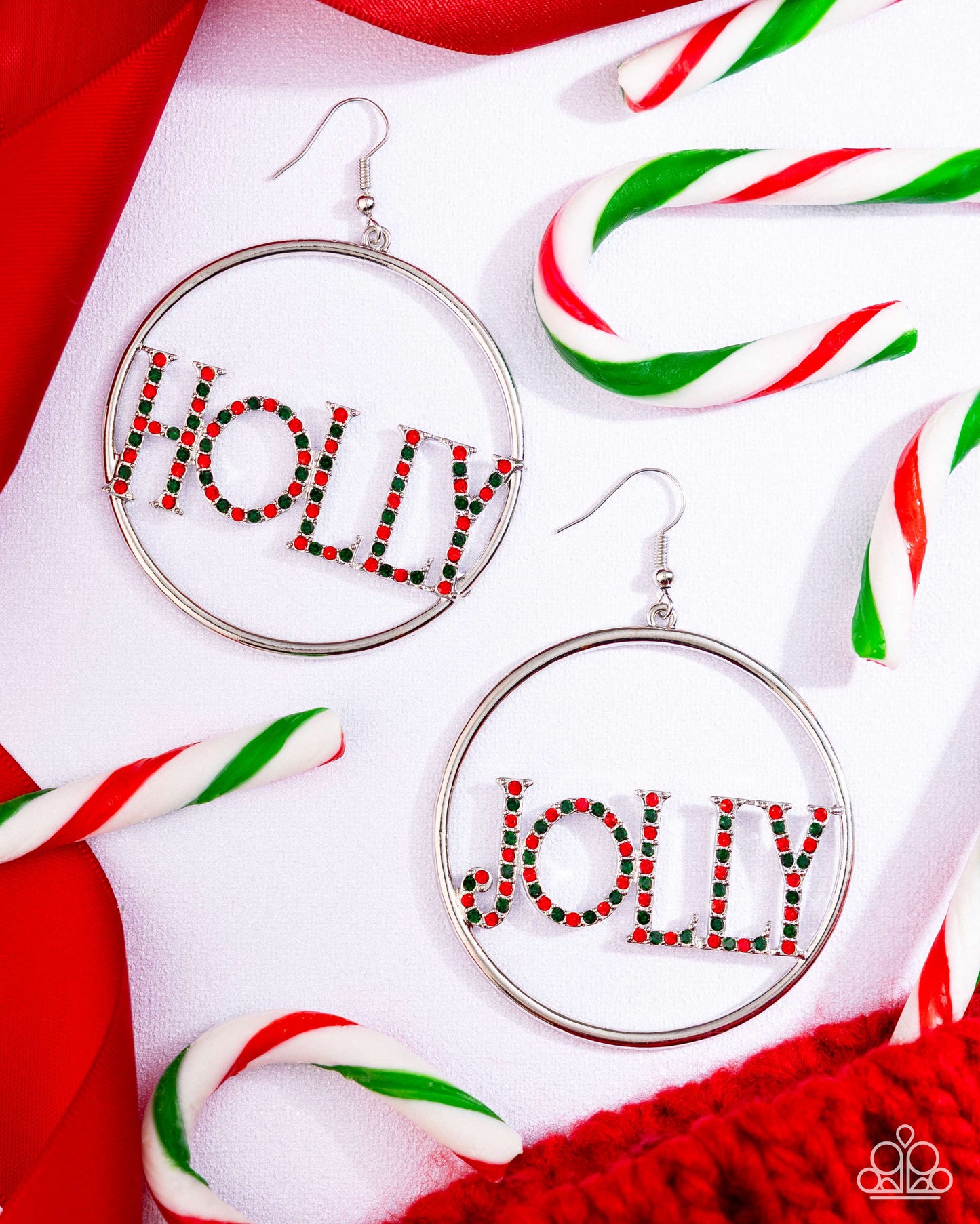 Paparazzi Holly Jolly - Multicolored Rhinestone "HOLLY & JOLLY" Christmas Earring E3198