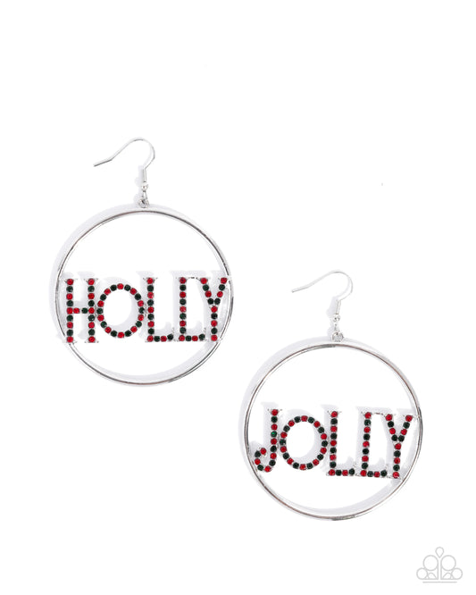 Paparazzi Holly Jolly - Multicolored Rhinestone "HOLLY & JOLLY" Christmas Earring E3198