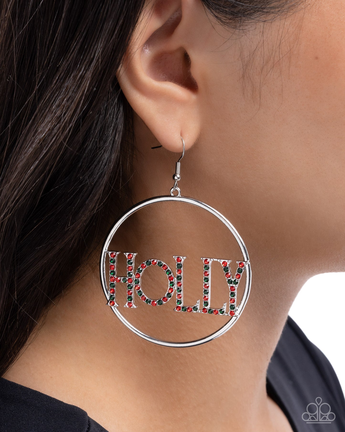 Paparazzi Holly Jolly - Multicolored Rhinestone "HOLLY & JOLLY" Christmas Earring E3198