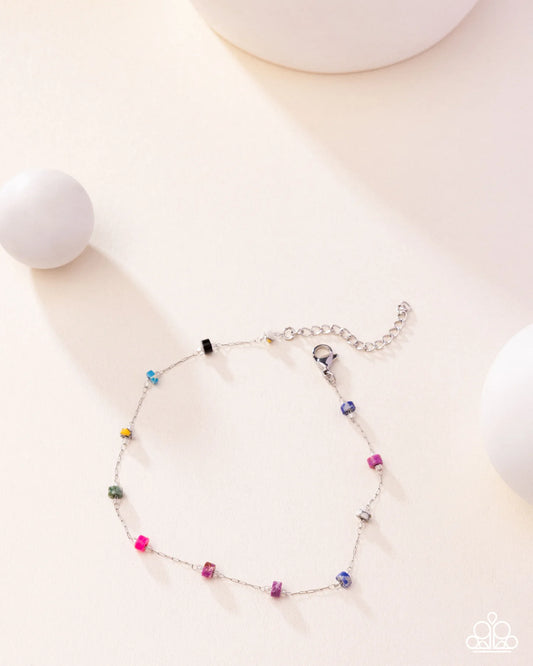 Stony Surrender - Multicolored Stone Stainless Steel Silver Anklet Paparazzi 2025 Convention Exclusive