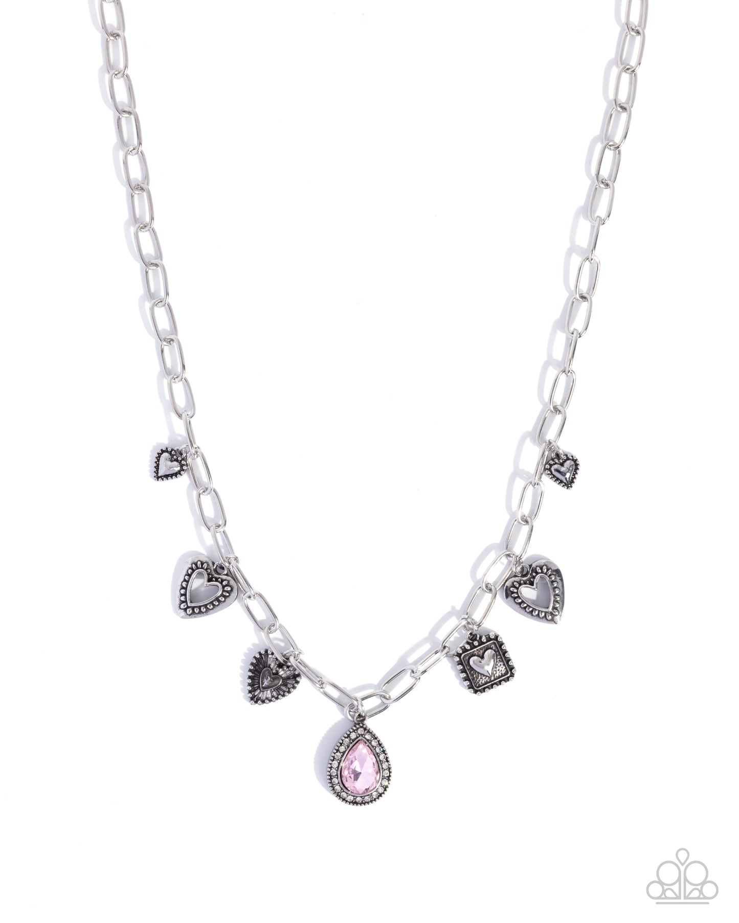 Paparazzi Flirtatious Framing - Pink Gem, Silver Heart Charm Style Necklace N3771