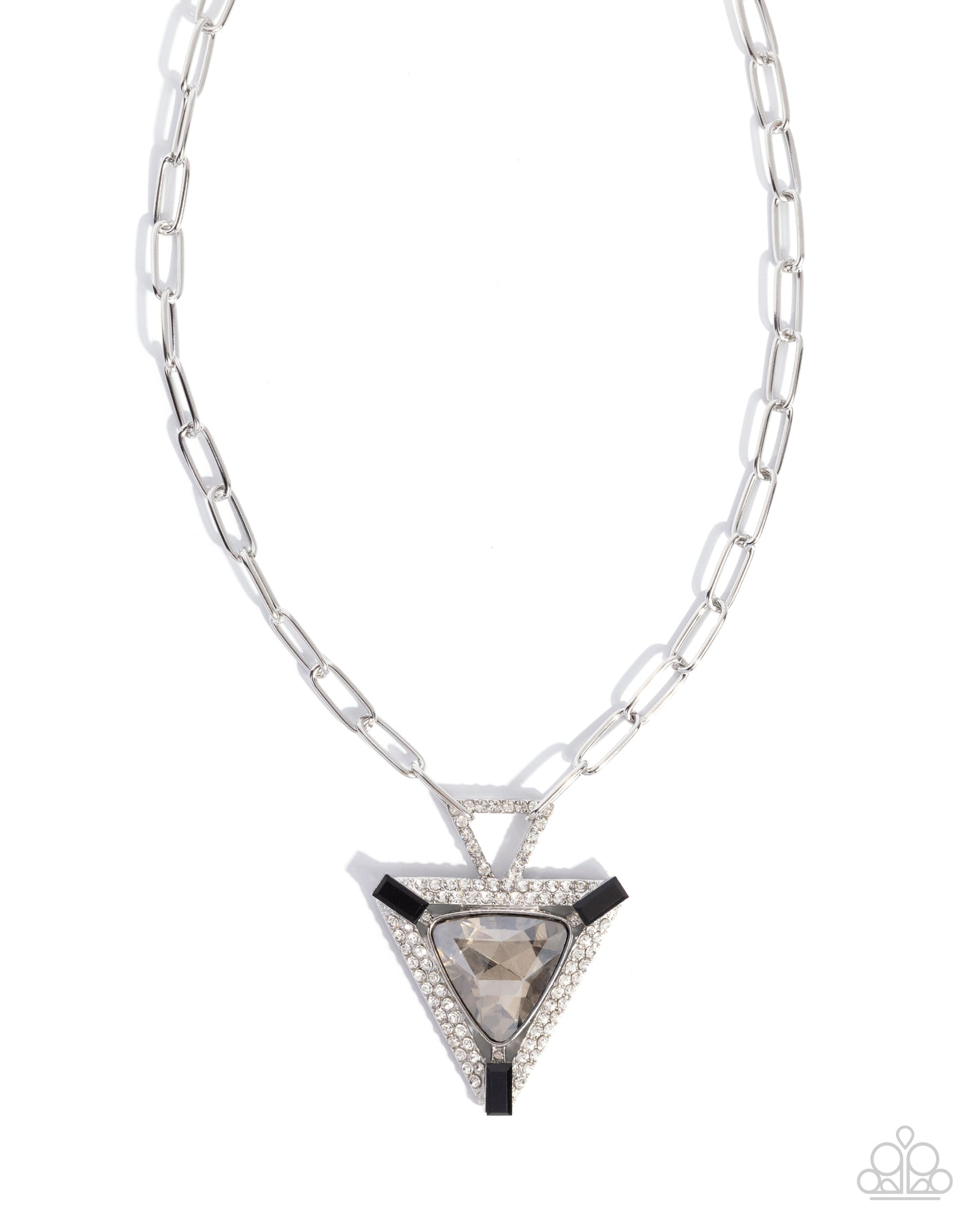 Paparazzi Triangular Trailblazer - Black & Smoky Gem, White Rhinestone Silver Triangular Necklace N3822
