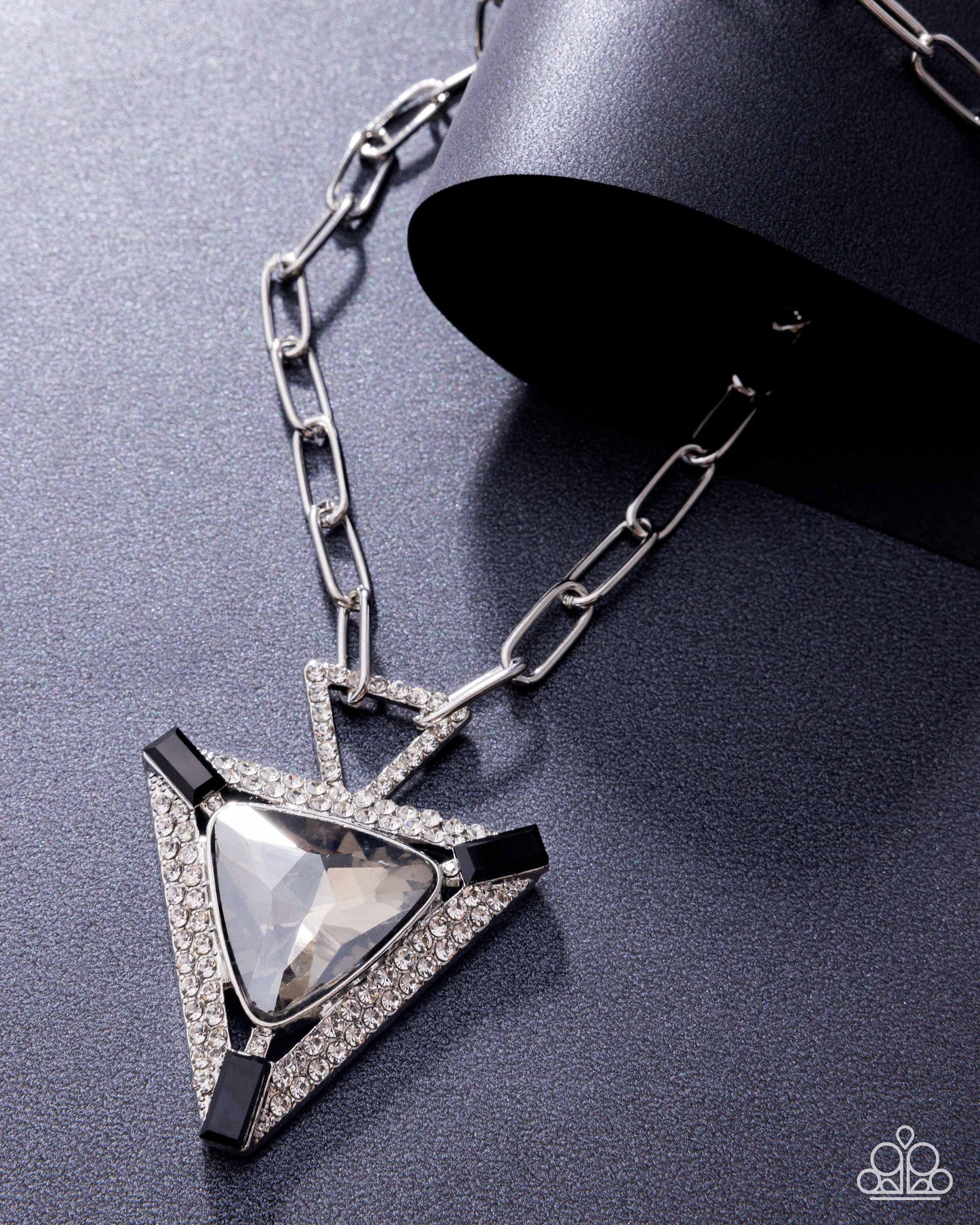 Paparazzi Triangular Trailblazer - Black & Smoky Gem, White Rhinestone Silver Triangular Necklace N3822