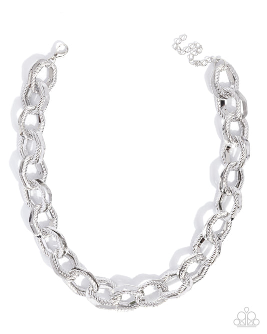 Paparazzi Play on Texture - Silver Hexagonal Link Chain Necklace