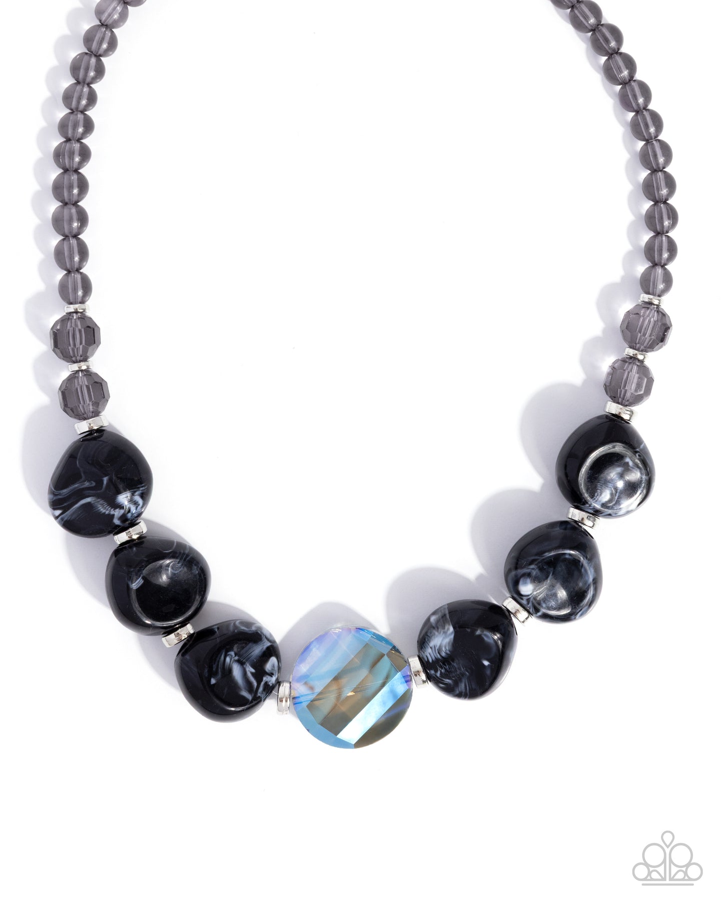 Paparazzi Gallery Walk - Black, White Swirled, Smoky & Transparent UV Bead Necklace N3802