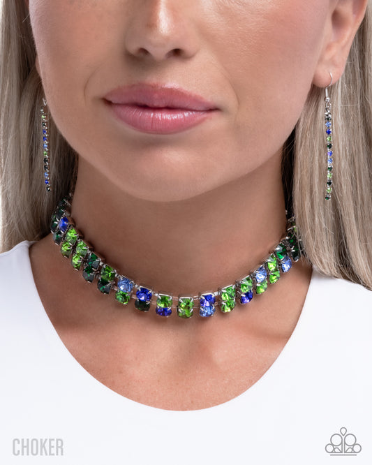 Colorful Charm - Green & Blue Gem Choker Necklace Paparazzi N3640