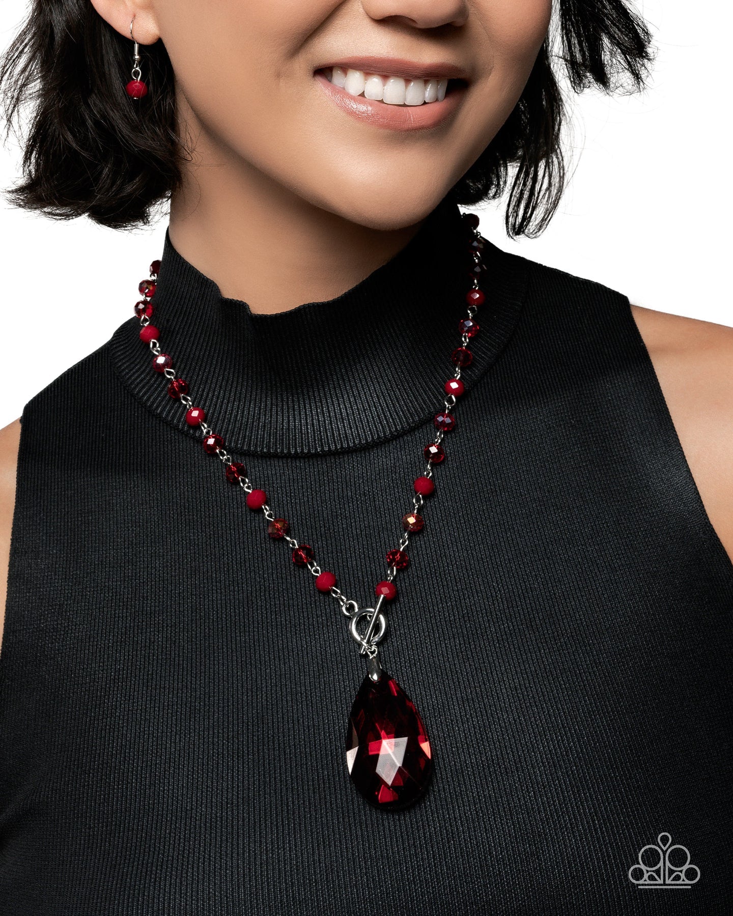 Paparazzi Teardrop Tale - Red Teardrop Necklace Life Of The Party October 2025 N3494