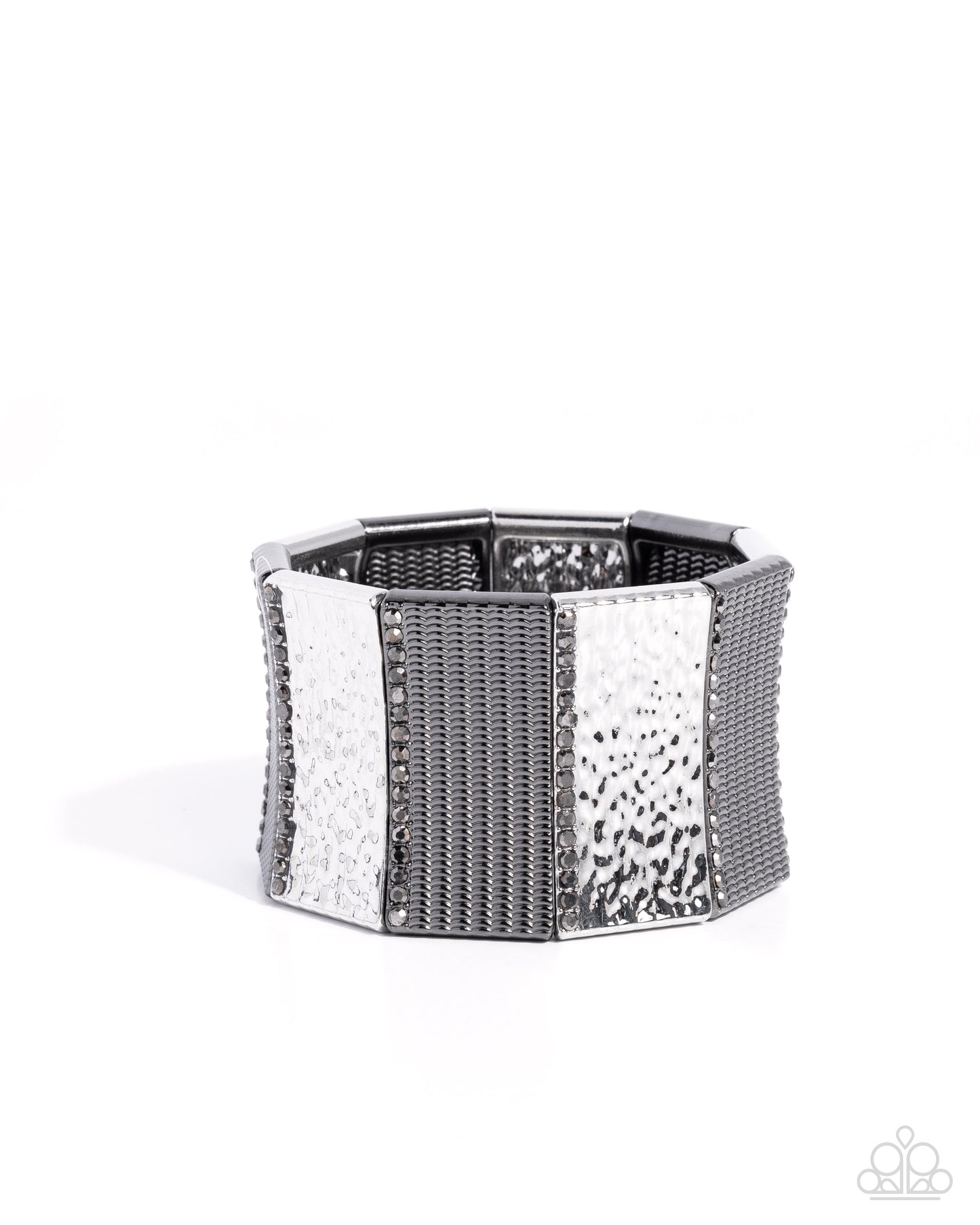 Textured Title - Silver Hammered & Gunmetal Hammered Stretch Bracelet Paparazzi B2426