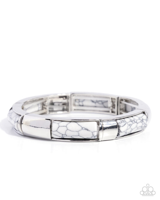Paparazzi Memorable Marbling - White Stone Silver Stretch Bracelet Santa Fe Style B2755