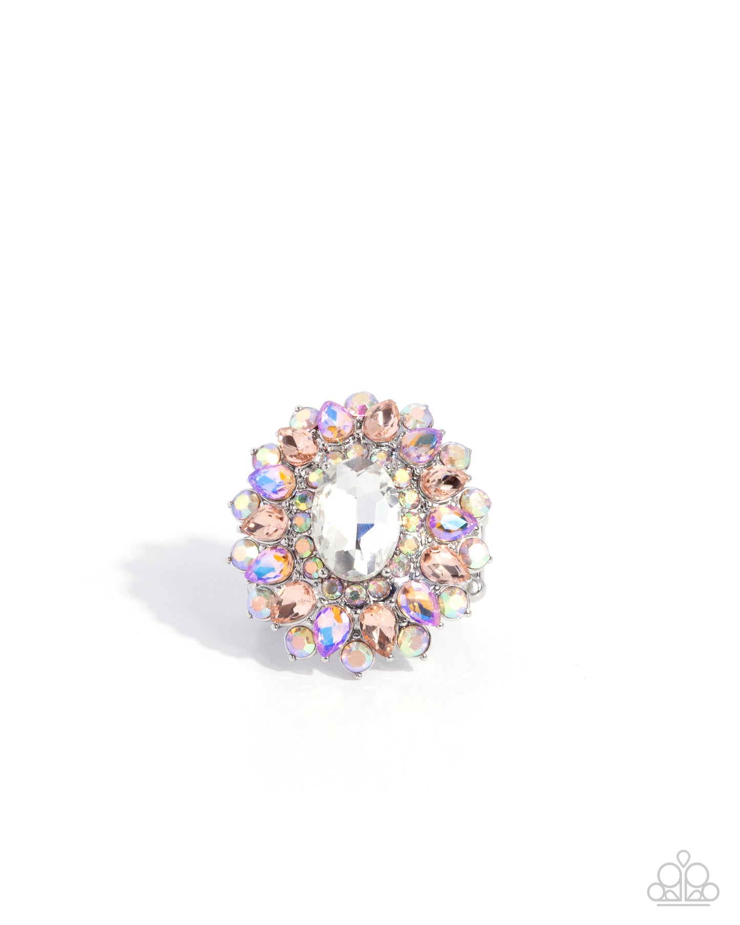 Paparazzi Petaled Persistence - Orange, Peach Iridescent & Peach UV Shimmery Gem Floral Ring R1342