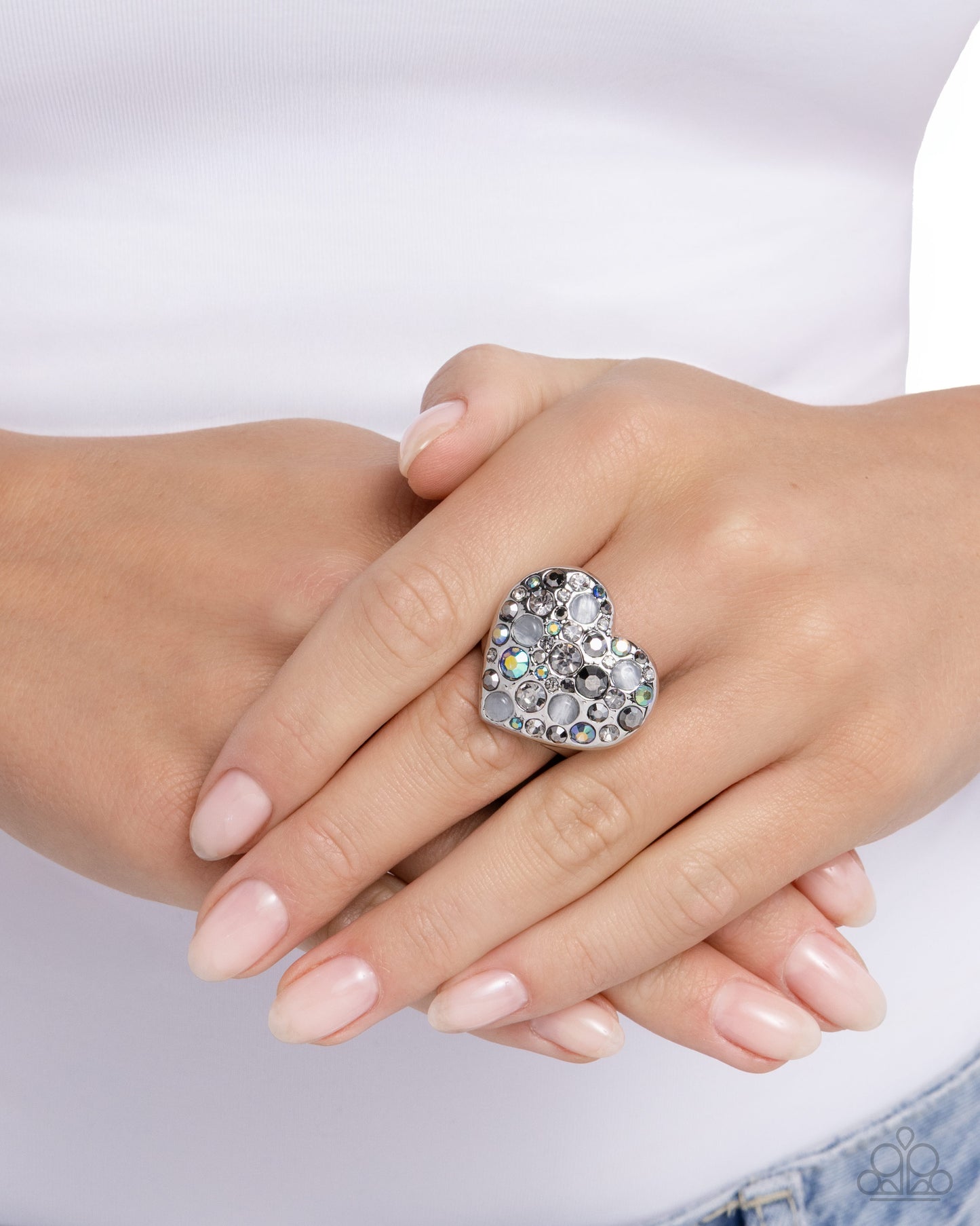 Paparazzi Matchmaker Medley - Silver, Smoky, Multicolored & Iridescent Rhinestone Silver Heart Ring R1302