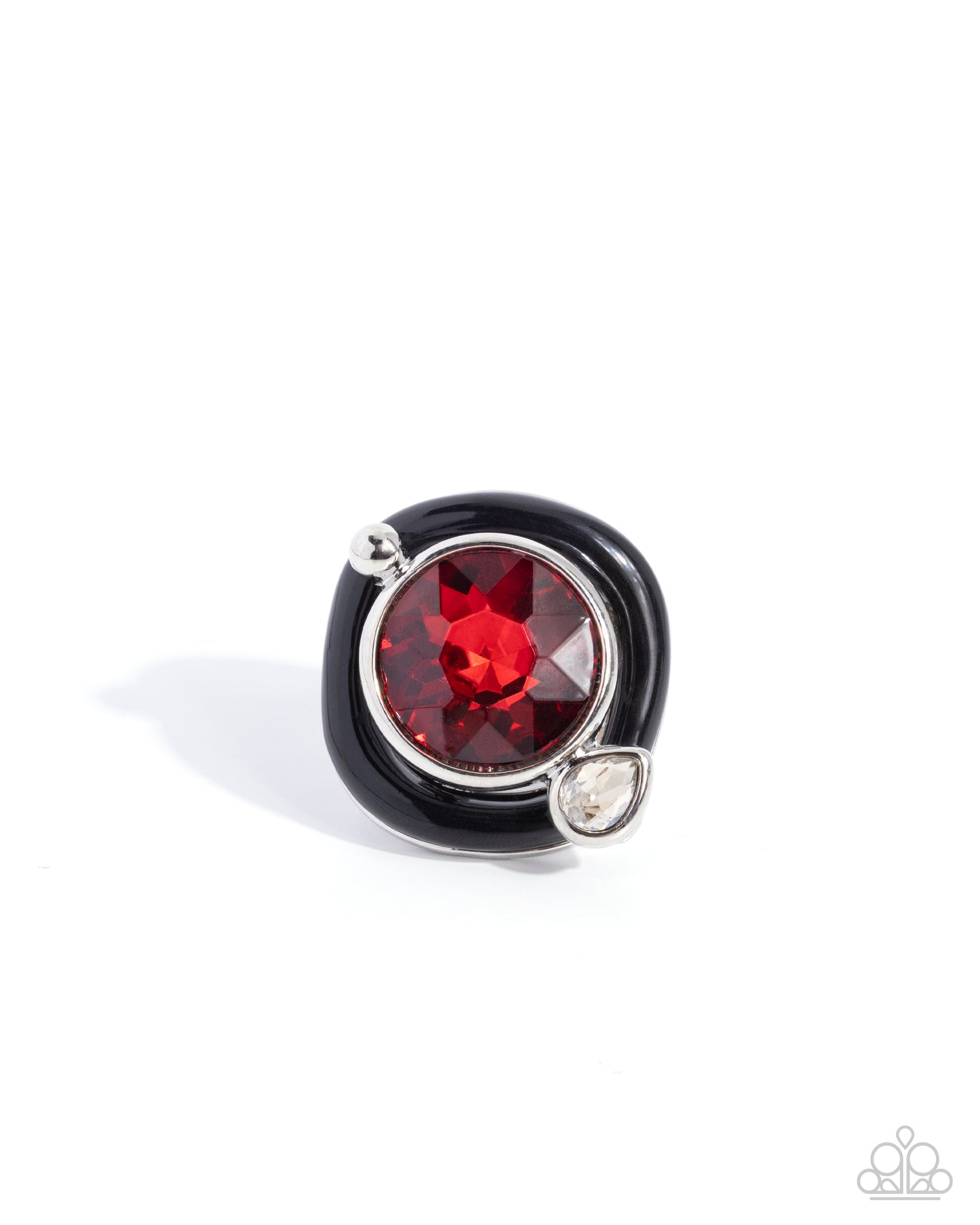 Paparazzi Colorful Caliber - Red Gem Black Frame Oversized Ring R0998