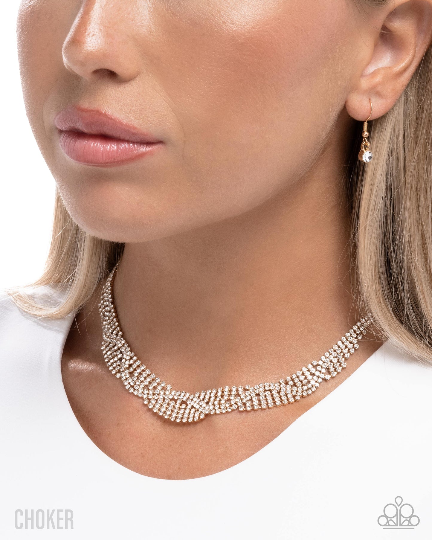 Paparazzi Scintillating Stardust - Gold White Rhinestone Choker Necklace N3870