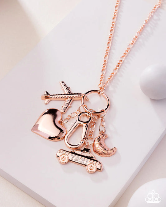 World Tour - Rose Gold French Theme Lanyard Charm Taxi Heart Airplane Croissant Necklace Paparazzi 2025 Convention Exclusive N3491