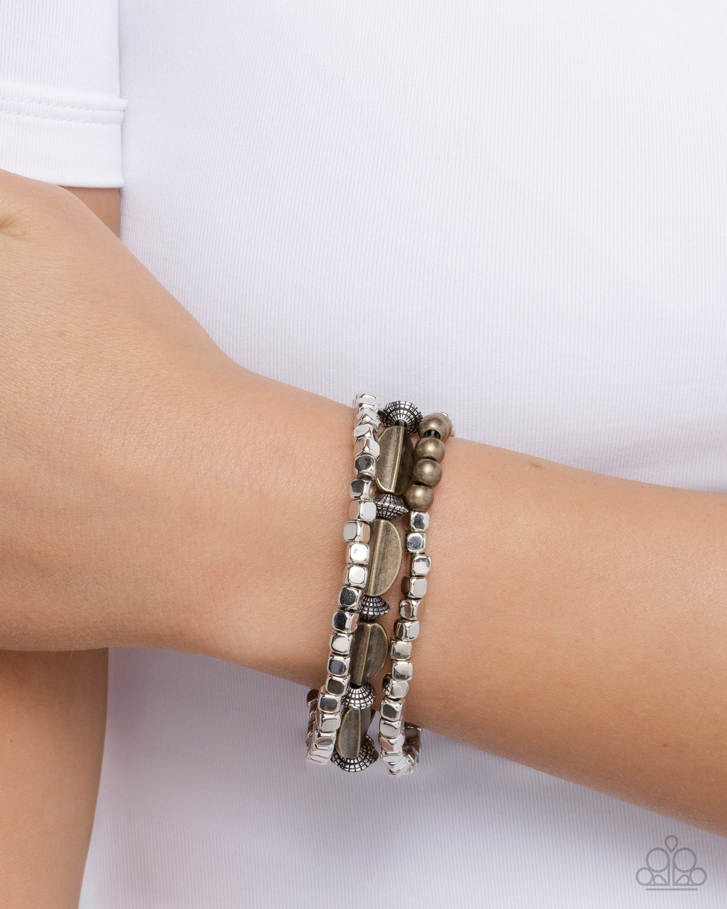 Paparazzi Trendy Team - Silver & Brass Stretch Bracelets