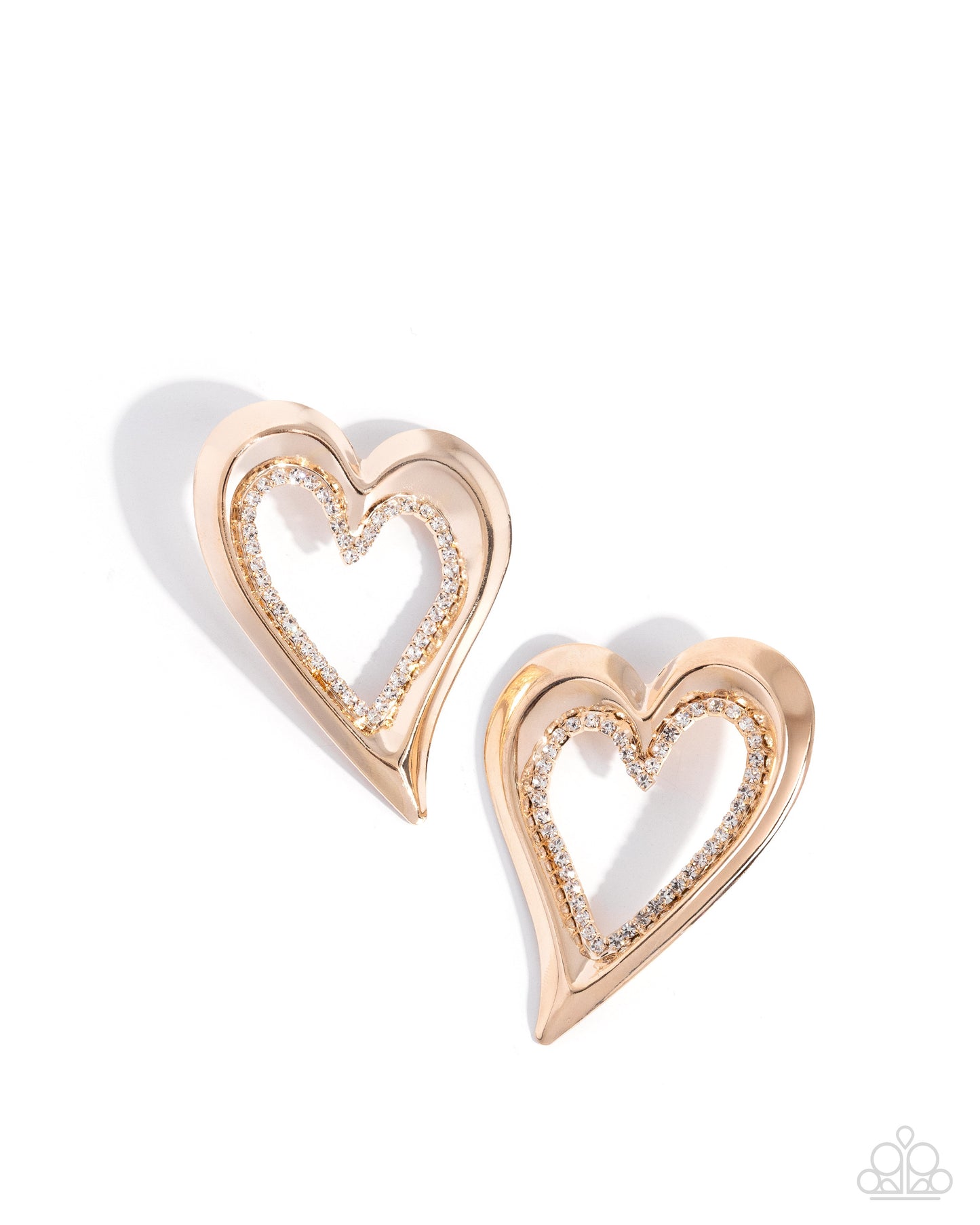 Paparazzi Cupid Chic - Gold Heart White Rhinestone Post Earring E3302