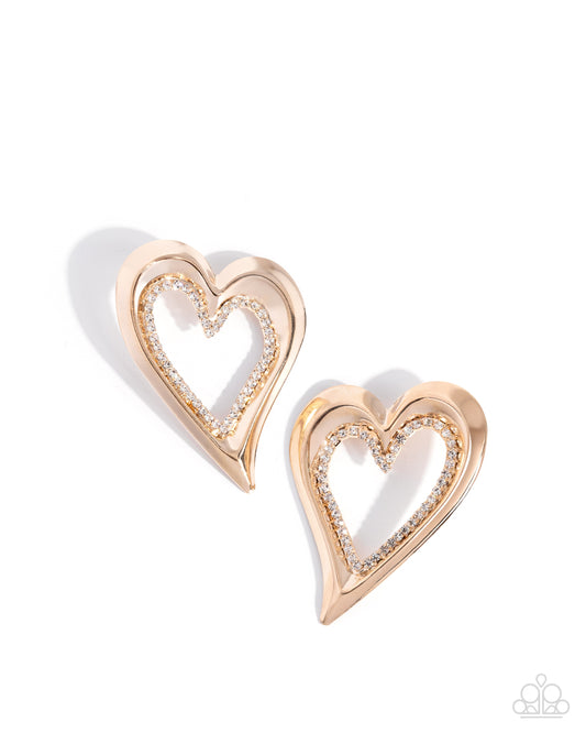 Paparazzi Cupid Chic - Gold Heart White Rhinestone Post Earring E3302