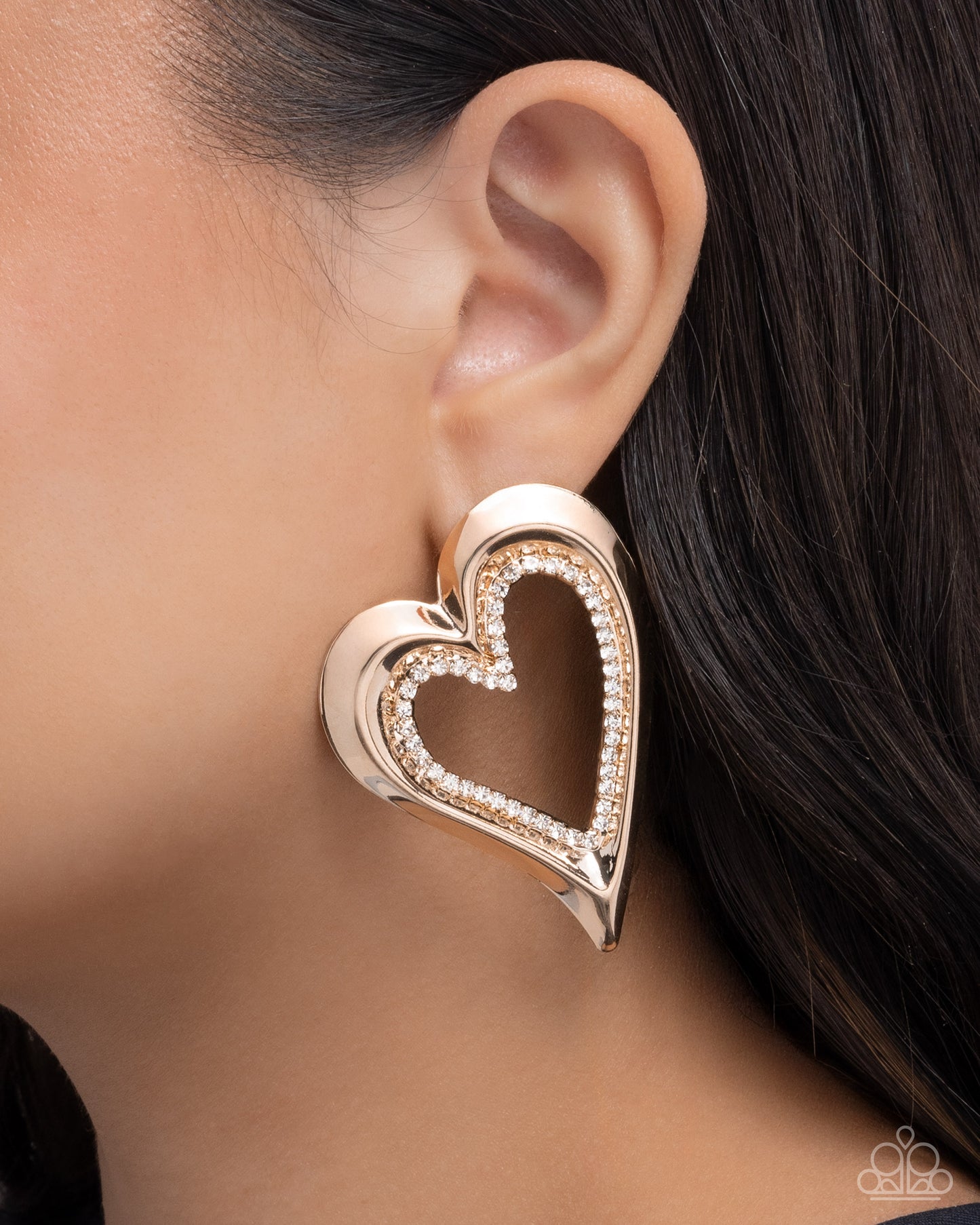 Paparazzi Cupid Chic - Gold Heart White Rhinestone Post Earring E3302
