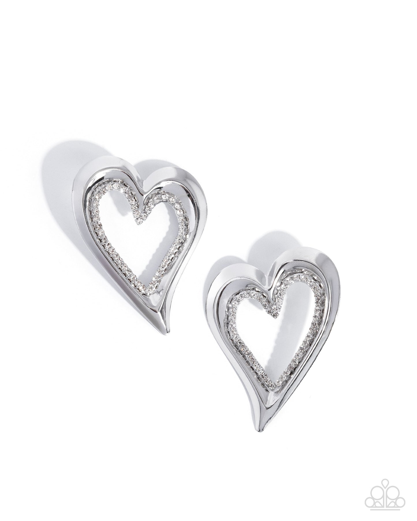 Paparazzi Cupid Chic - White Rhinestone Oversized Silver Heart Post Earring E3319