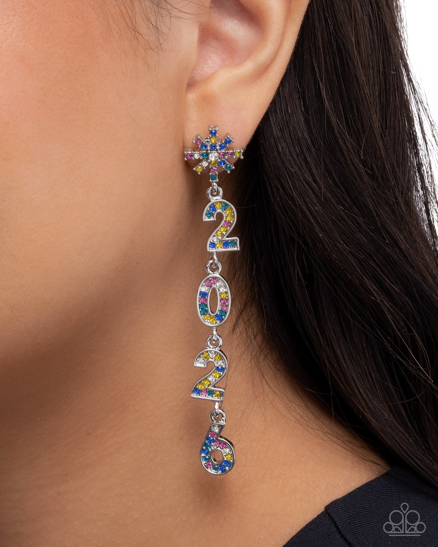 Paparazzi Ring In The Shimmer - Multicolored Rhinestone Silver 2026 New Years Earring E3221