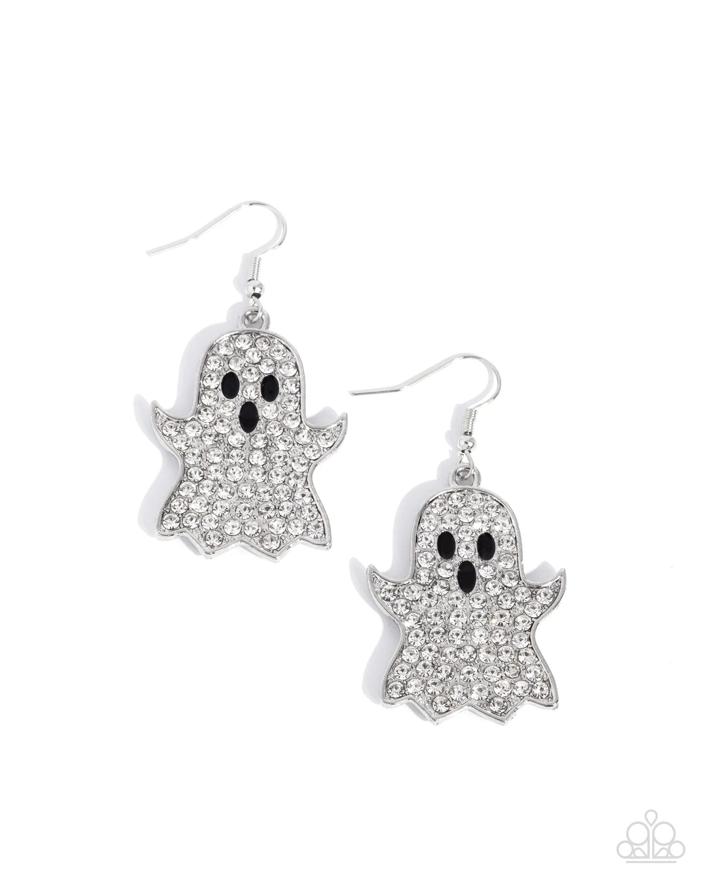 Ghost Town - White Rhinestone Ghost Halloween Earrings Life Of The Party September 2025 Paparazzi E3094