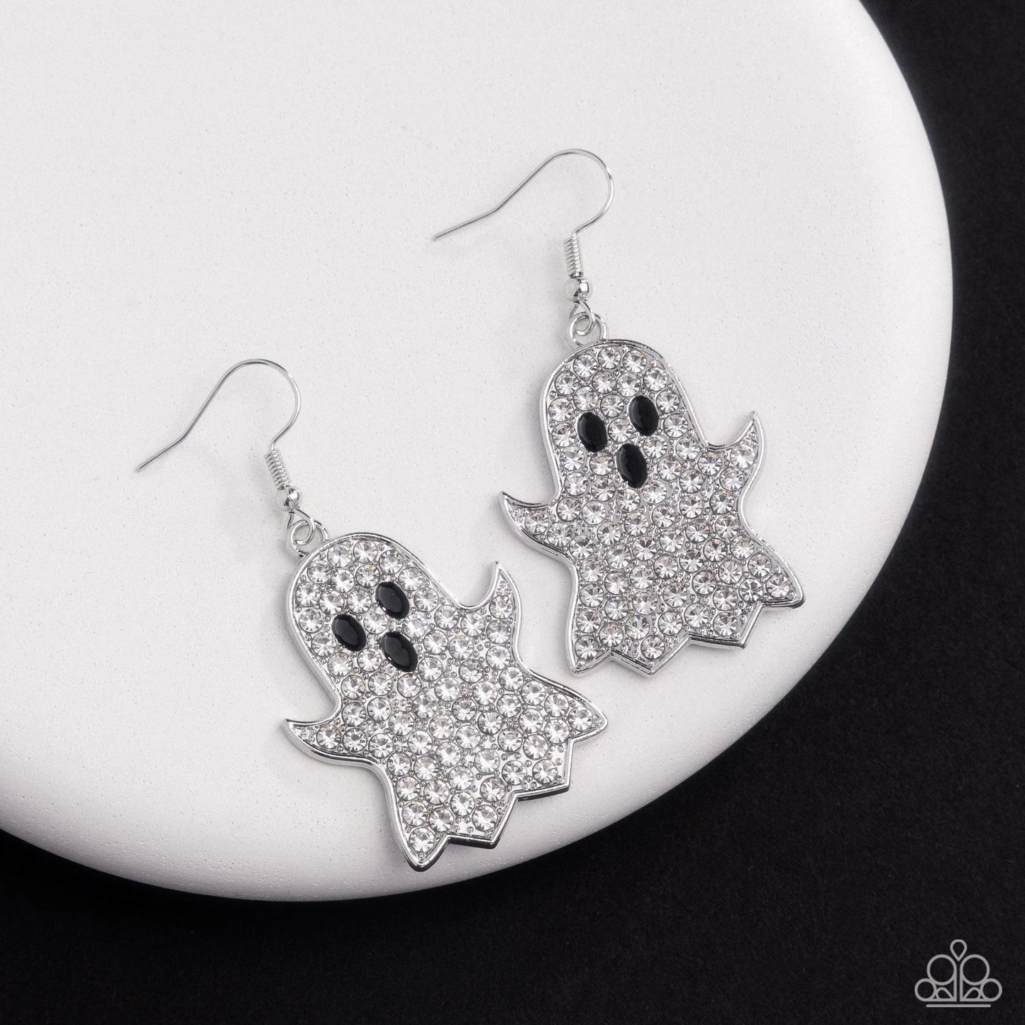 Ghost Town - White Rhinestone Ghost Halloween Earrings Life Of The Party September 2025 Paparazzi E3094