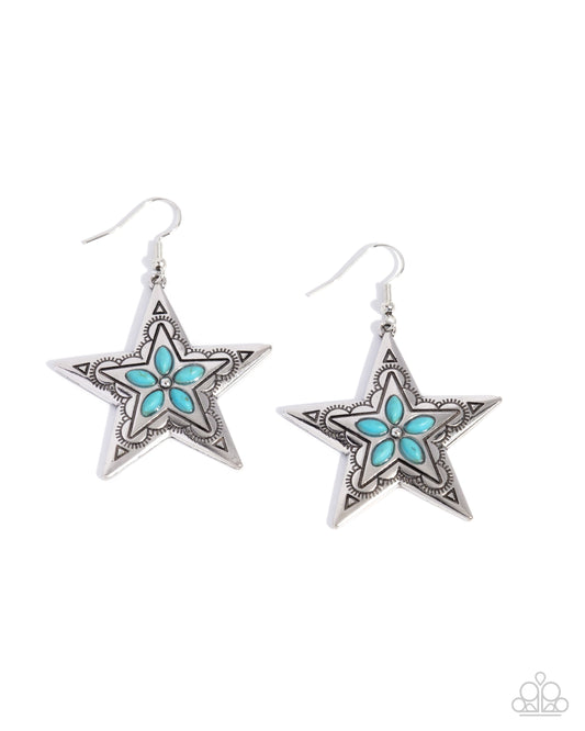 Sheriff Santa Fe - Blue Turquoise Stone Silver Star Earring Santa Fe Style Paparazzi E3076