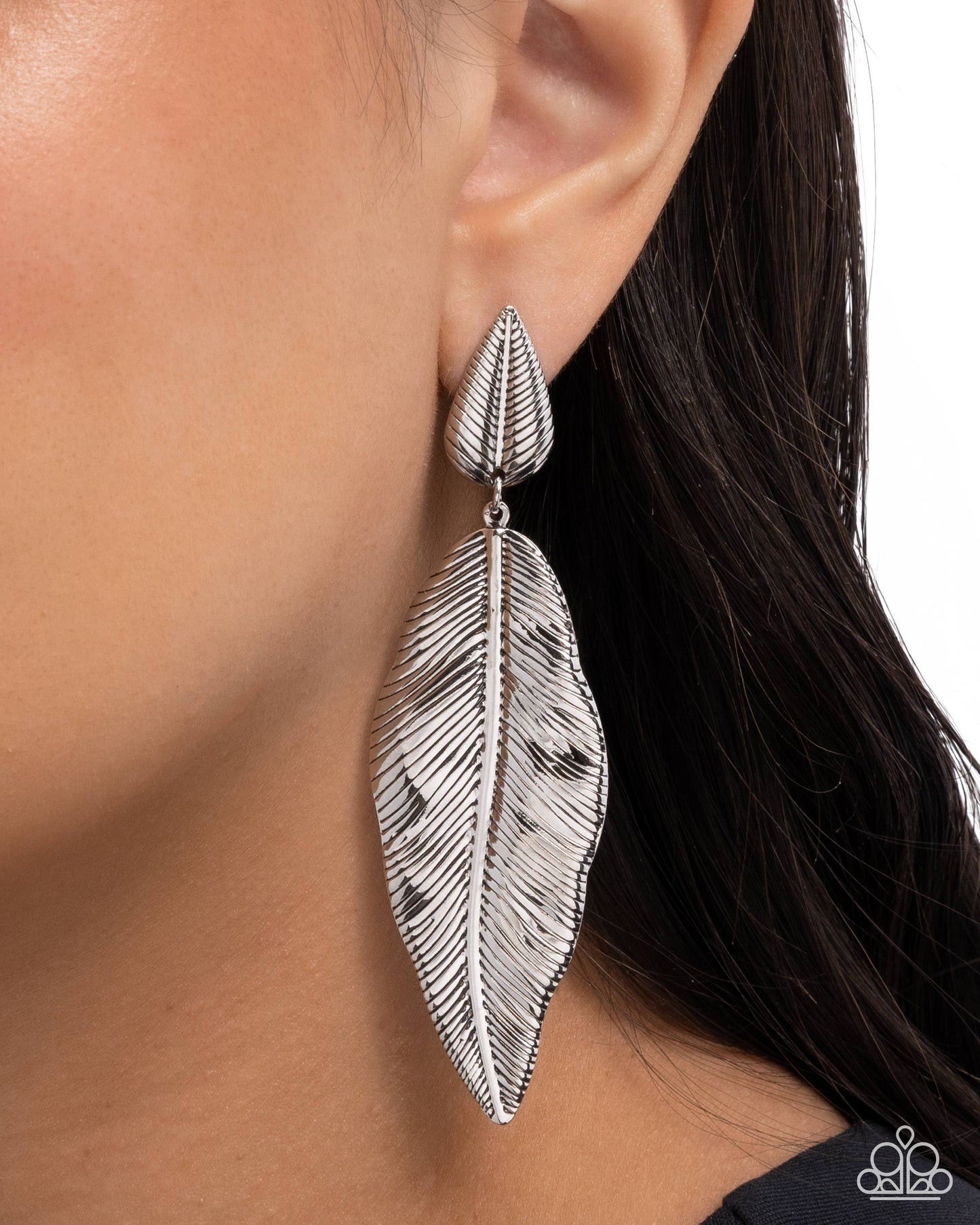 Paparazzi Loamy Leaves - Silver Leaf Post Earring E3257