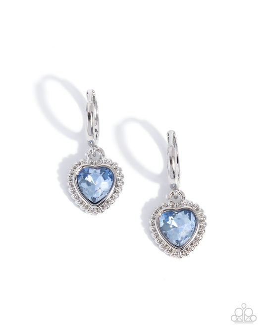 Vintage Victor - Blue Heart Gem Silver 1/2 Inch Hoop Earring Paparazzi E3141