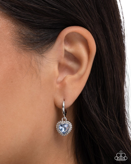 Vintage Victor - Blue Heart Gem Silver 1/2 Inch Hoop Earring Paparazzi E3141