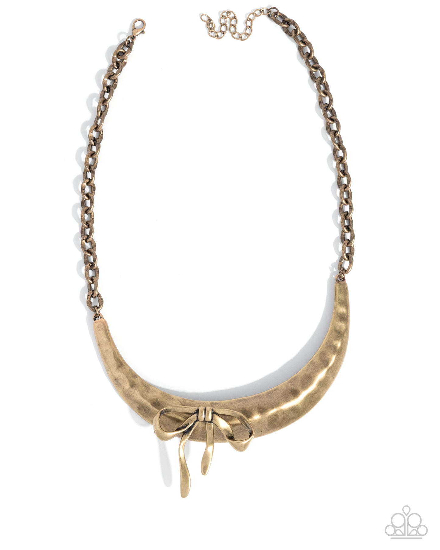 Paparazzi Coquette Cause - Brass Hammered Crescent Frame & Bow Abstract Necklace N2903