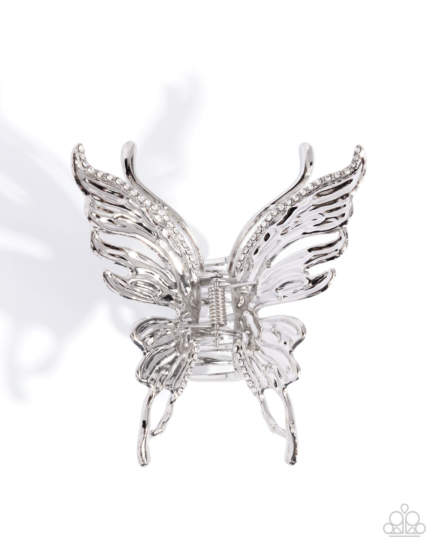 Paparazzi Flutter Following - White Rhinestone Silver Butterfly Hair Claw Clip H0264