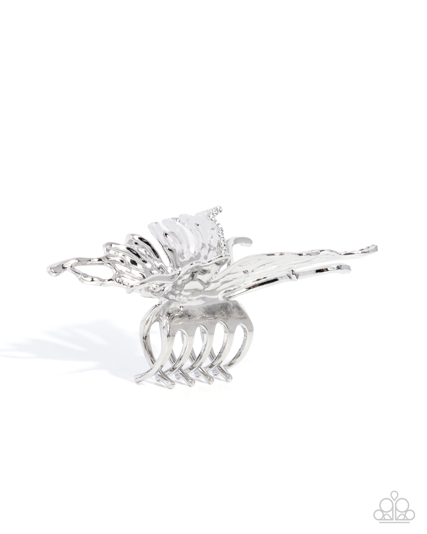 Paparazzi Flutter Following - White Rhinestone Silver Butterfly Hair Claw Clip H0264