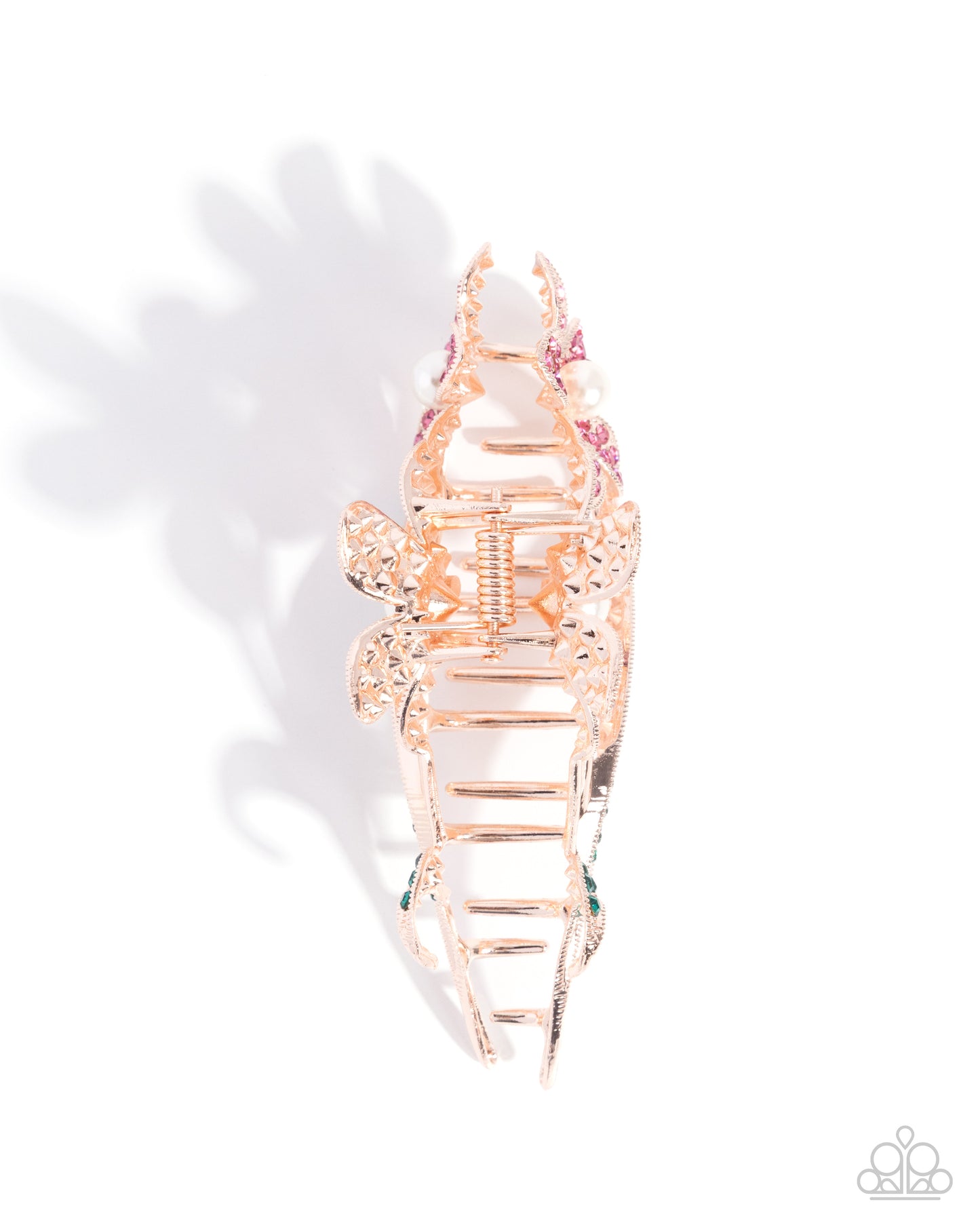 Paparazzi Dainty Duo - Multicolored Rose, Light Amethyst Rhinestone Rose Gold Flow Claw Clip H0253