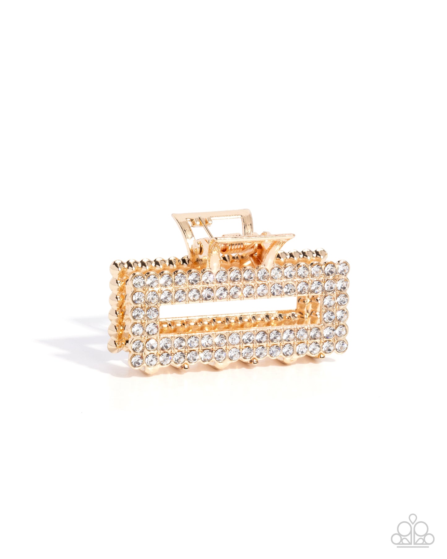 Paparazzi Refulgent Rows - Gold & White Rhinestone Hair Claw Clip